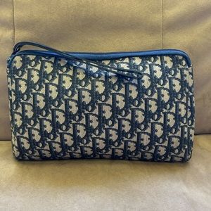 PRE-OWNED USED, VINTAGE DIOR Blue Oblique Jacquard Zip Pouch